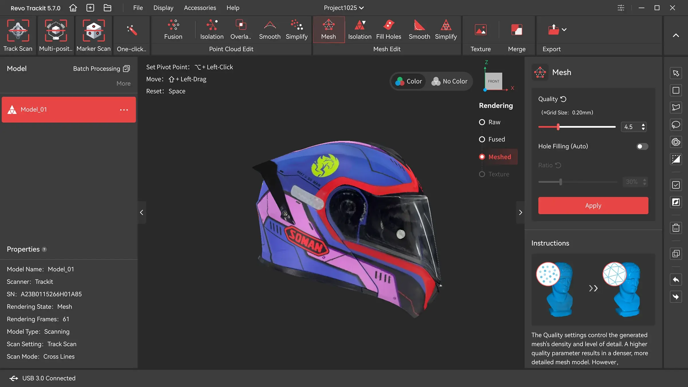 Revopoint Trackit 3D Tarayıcı Doku Eşleşmesi