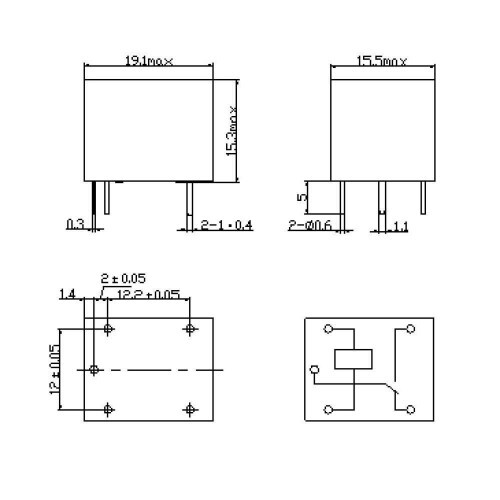 12V 10A Tek Kontak Röle - SRD-12VDC-SL-C ölçüleri