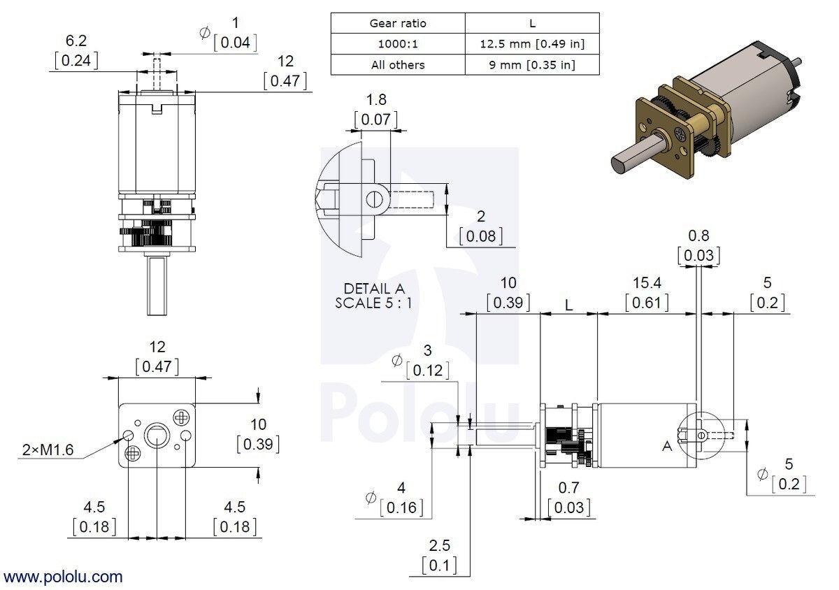 6 v 1000 rpmM karbon fırçalı redüktörlü mikro dc motor boyutları
