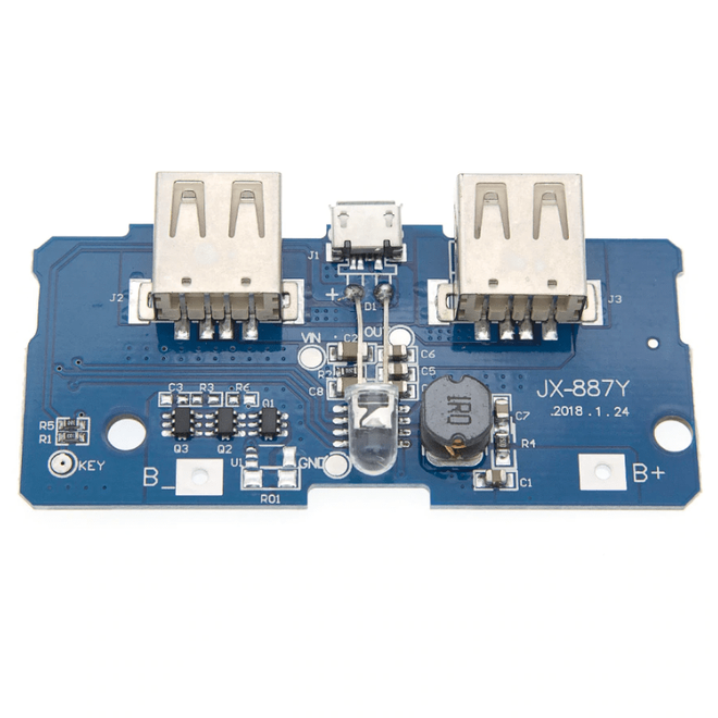 Çift USB Çıkışlı Power Bank Kartı - Pil Seviye Göstergeli (2.1A ve 1A Çıkışlı) - 1