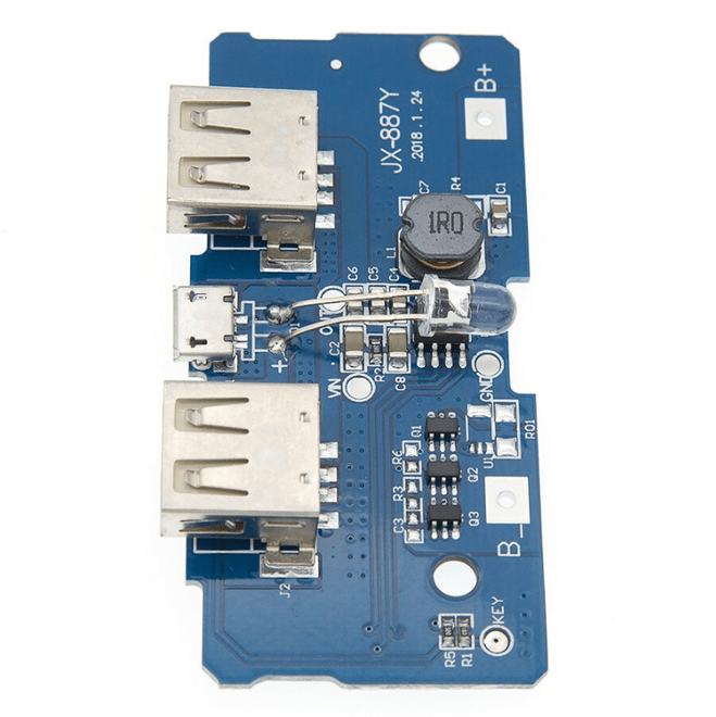 Çift USB Çıkışlı Power Bank Kartı - Pil Seviye Göstergeli (2.1A ve 1A Çıkışlı) - 3