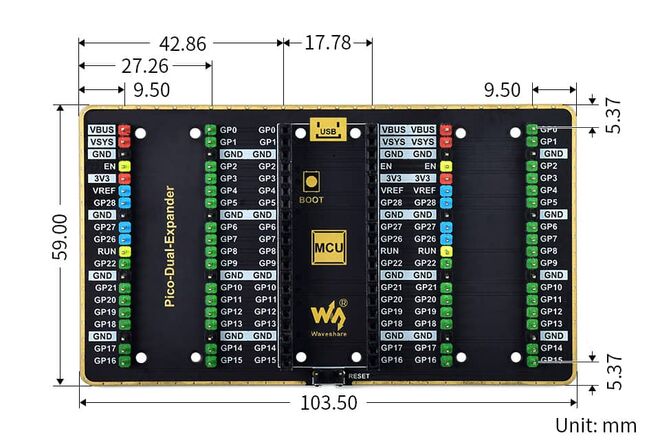 Dual GPIO Expander for Raspberry Pi Pico - Two Sets of Male Headers - 5
