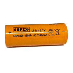 SUPEX ICR18500 1500mAh Li-Ion Rechargeable Battery - Flat Top - Supex