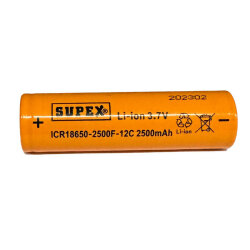 SUPEX ICR18650 3.7V 2500mAh Li-Ion Rechargeable Battery - Flat Top - Supex