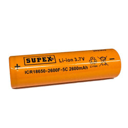 SUPEX ICR18650 3.7V 2600mAh Li-Ion Rechargeable Battery - Flat Top - Supex